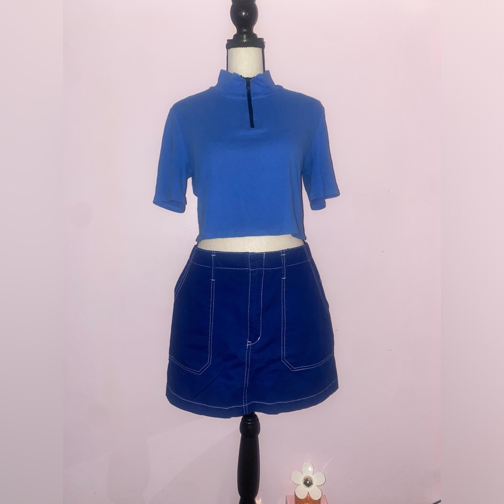 2pc Set WILD FABLE Mini Skirt Size 8 & Blue Shirt Size Small.